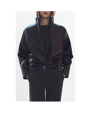 Mango Mela Faux Leather Jacket - Blue