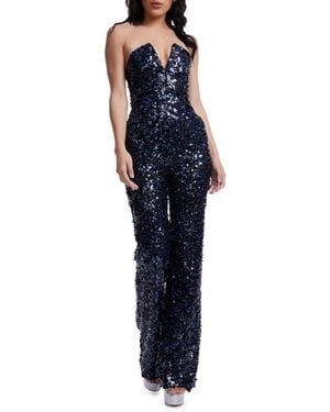 Dress the Population Fernanda Sequin Strapless Jumpsuit - Blue