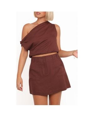 Petal & Pup Shaw One-Shoulder Crop Top - Red