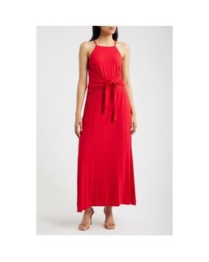 Loveappella Wrap Apron Maxi Dress - Red
