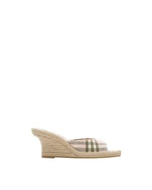 Burberry Check Mews Espadrille Mules - White