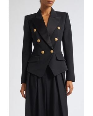 Balmain Double Breasted Grain De Poudre Wool Blazer - Black