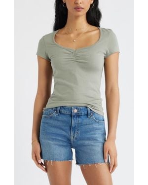 BP. Ruched Front Cotton T-Shirt - Blue