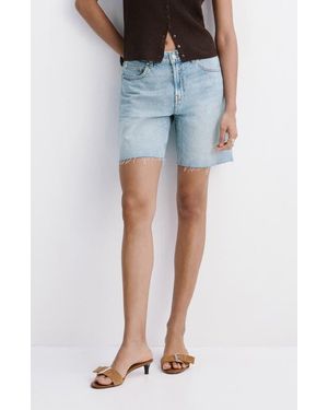 Mango Low Rise Straight Leg Denim Bermuda Shorts - Blue