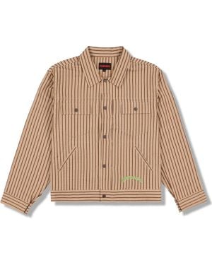 Pleasures Cat Mirror Stripe Cotton Trucker Jacket - Brown