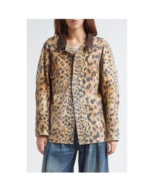 R13 Relaxed Leopard Print Chore Jacket - Brown