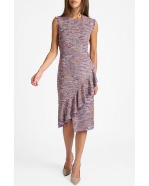 Santorelli Cami Tweed Sleeveless Ruffle Dress - Purple