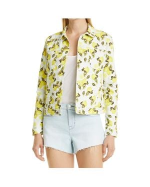 L'Agence Celine Lemon Print Stretch Cotton Trucker Jacket - White