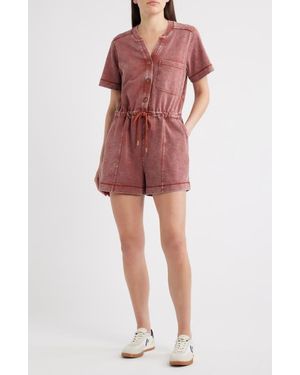 City Blues Short Sleeve Drawstring Romper - Red