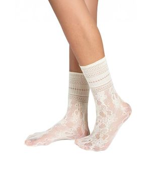 Stems Peony Lace Crew Socks - White