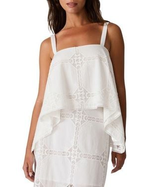 Steve Madden Ainslee Embroidered Detail High-Low Cotton Top - White