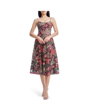 Dress the Population Uma Sequin Floral Cocktail Dress - Red