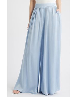 Mango High Waist Satin Wide Leg Pants - Blue