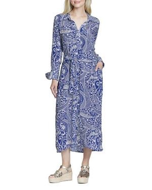 Apny Mix Print Long Sleeve Dress - Blue