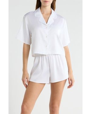 Open Edit Boxy Stretch Satin Short Pajamas - White
