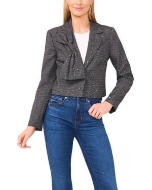 Cece Tweed Bow Accent Crop Blazer - Blue