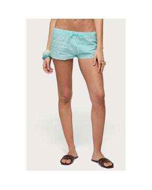 Edikted Talula Cotton Eyelet Tie Drawstring Shorts - Blue