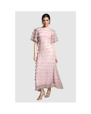 Oasis Sequin Ruffle Detail Maxi Dress - Pink