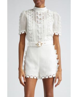 Zimmermann Butterfly Lace Linen & Silk Top - White