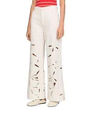 Sandro Wide-Leg Embroidered Jeans - Natural