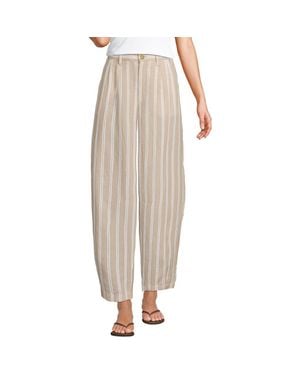 Lands' End Tall Linen High Rise Pleated Barrel Leg Ankle Pants - Natural