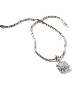 John Hardy Carved Chain Pendant, Sterling, Diamonds - Metallic