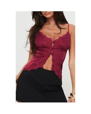 Princess Polly Juliana Lace & Satin Button-Up Camisole - Red