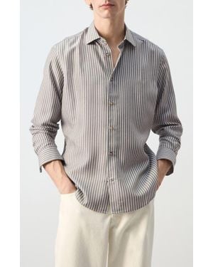 Mango Stripe Button-Up Shirt - Gray