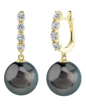 The Pearl Source Tahitian South Sea Pearl & Diamond Belle Earrings - Metallic