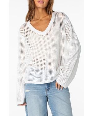 Roxy Summer Nights Open Knit V-Neck Top - White
