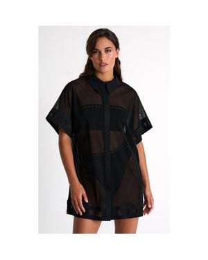 Shan Mesh Shirt Dress With Mosaic Cutouts - Black