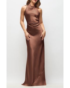 After Six Leona Bias Cut Charmeuse Halter Gown - Brown