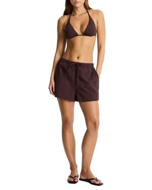 Sea Level Textured Gauze Cover-Up Shorts - Brown