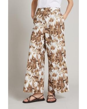 MM by Max Mara Pelota Floral Wide Leg Cotton Pants - Natural