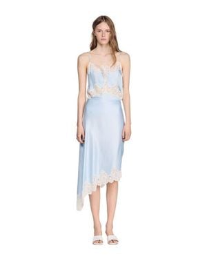 Sandro Asymmetrical Satin Skirt With Lace - Blue
