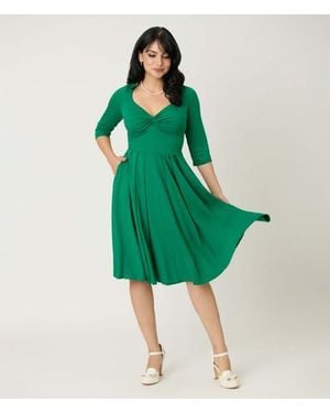 Unique Vintage 1950S Front Twist Swing Dress - Green