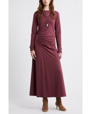Treasure & Bond Side Ruched Long Sleeve Stretch Cotton Dress - Red