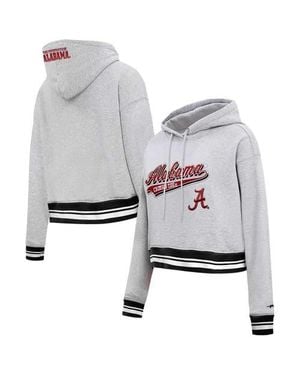 Pro Standard Alabama Crimson Tide Script Tail Fleece Cropped Pullover Hoodie - Gray