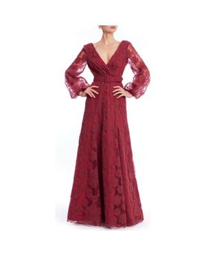 Badgley Mischka Embroidered Long Sleeve Gown