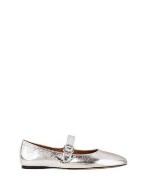 Sandro Shiny Leather Ballet Flats - White