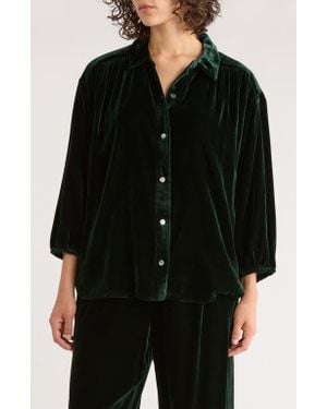 Marine Layer Bella Oversize Velvet Button-Up Shirt - Black
