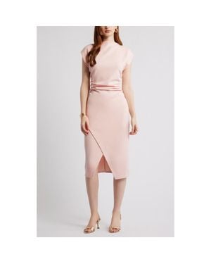 ruched funnel neck midi dress 10543016
