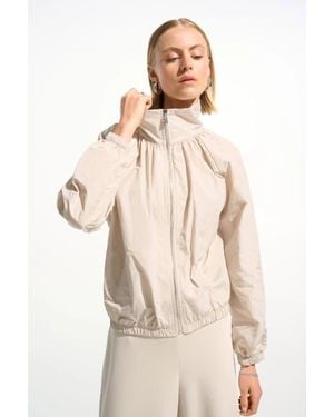 Joseph Ribkoff Memory Cocoon Outdoor Jacket With Funnel Collar - Natural