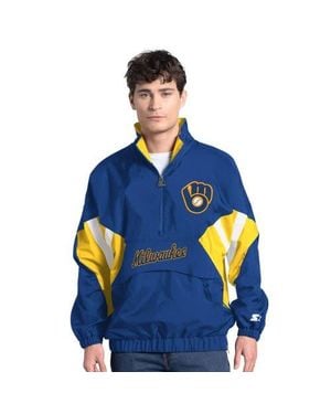 Starter Milwaukee Brewers Cooperstown Chief Half-Zip Pullover - Blue