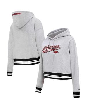 Pro Standard Arkansas Razorbacks Script Tail Fleece Cropped Pullover Hoodie - Gray