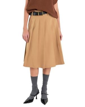 English Factory Pleated Midi Skirt - Natural
