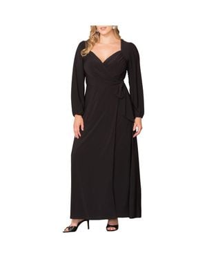 Kiyonna Modern Muse Long Sleeve Wrap Gown - Black