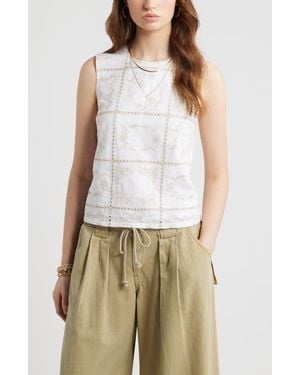 Treasure & Bond Floral Embroidered Top - White