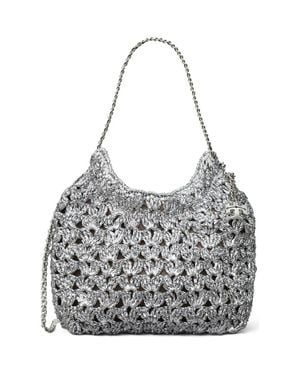 Tory Burch Fleming Metallic Woven Mini Hobo Bag - Gray