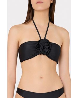 MILLY Floral Appliqué Halter Top - Black